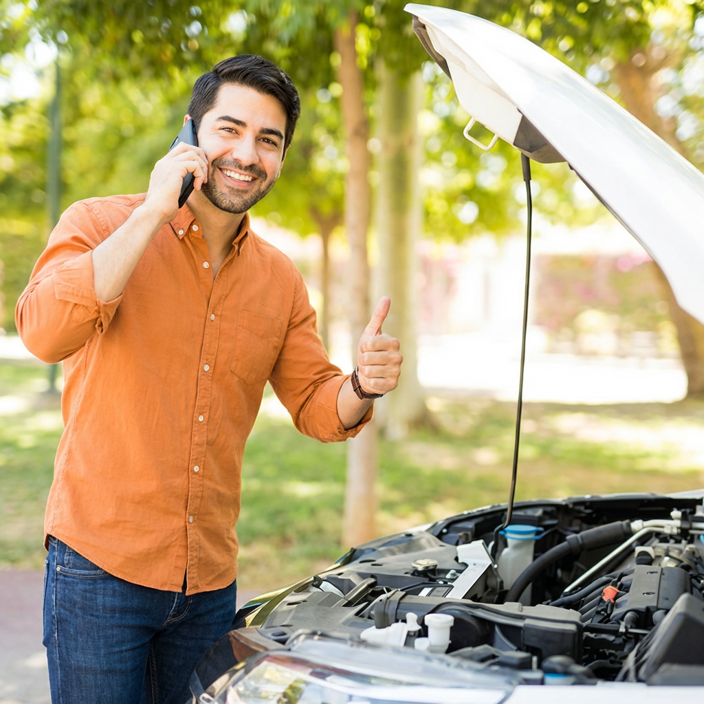 Man in car needing relief